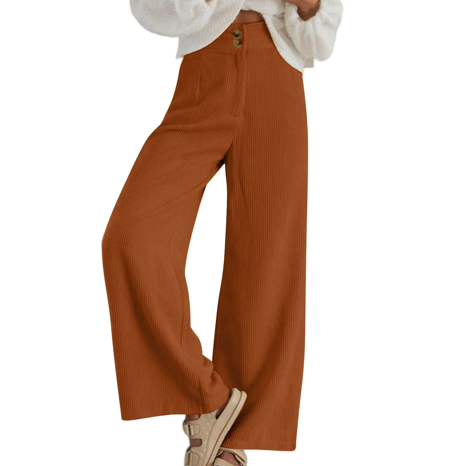 

Women Corduroy Pants High Waisted Ankle-Length Trousers Fashionable Casual Loose Women'S Pants Solid Color Wide Leg Trousers