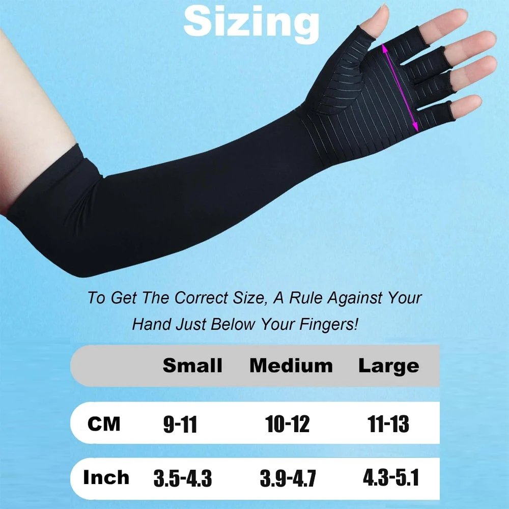 1Pair Long Copper Compression Arthritis Gloves,Arm&Hand Compression Gloves,Hand Support Sleeves for Carpal Tunnel,Hand Pain