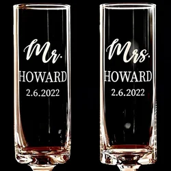 Set of 2 Personalized Wedding Party Mr and Mrs Champagne Flute Custom Bride & Groom Name Glasses Unique Gift