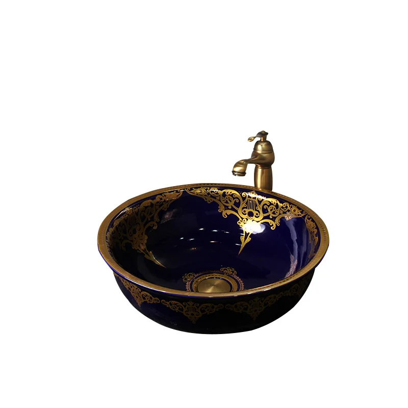 

European gold round table basin large ceramic wash basin household American wash basin