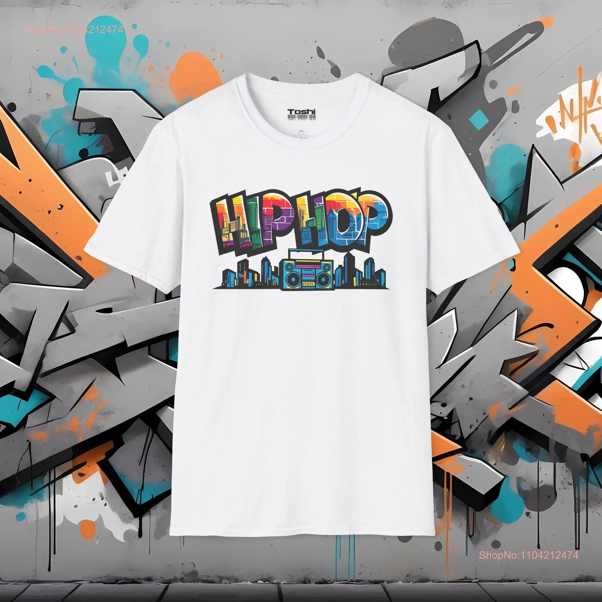 Hip Hop Street Art T Shirt Featuring Graffiti Style Boombox Old School Urban Vibes B Boy Breakdancing