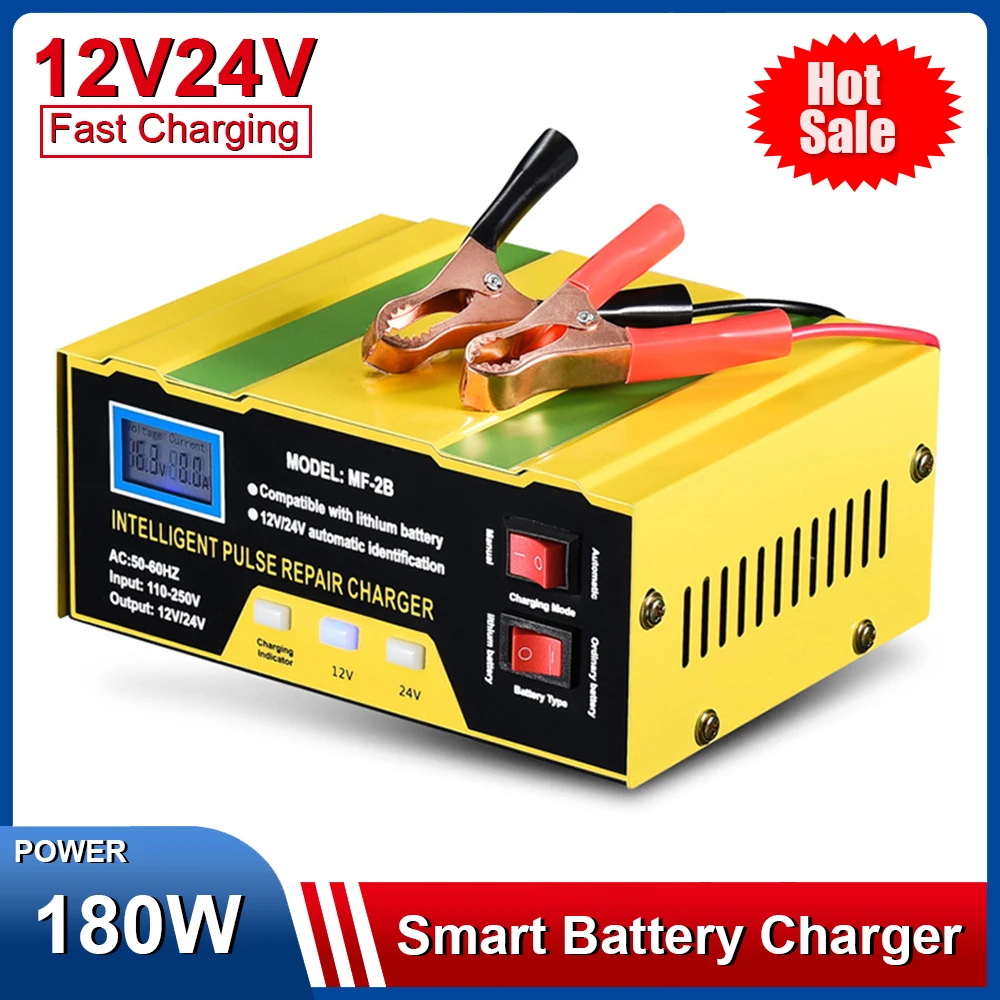 Car Battery Charger  12V 24V 180W 10A Fully Automatic Intelligent Pulse Repair Power Charging for Lead-acid 12.6V Lithum Battery