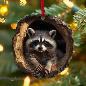 Weihnachtsschmuck von Tieren 2d schöne Weihnachtsfest -Acryl -Anhänger Tiere Owl Eule Coruja Embeo Ouriço Kaninchen Vogel Ornamente Ornamente der Tierwelt 10 Hauptverkaufsverzierung - №9