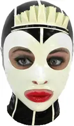 DORAFEI Latex Hood Mask with Lace Forehead Maid Uniform Rubber Mask Back Zipper Cosplay Party Wear