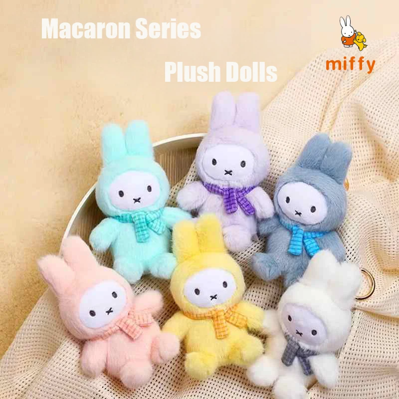 

Kawaii Miffy Plush Doll Cartoon Macaron Series Fluffy Stuffed Toys Backpack Anime Accessories Dopamine Plush Keychain Girl Gifts