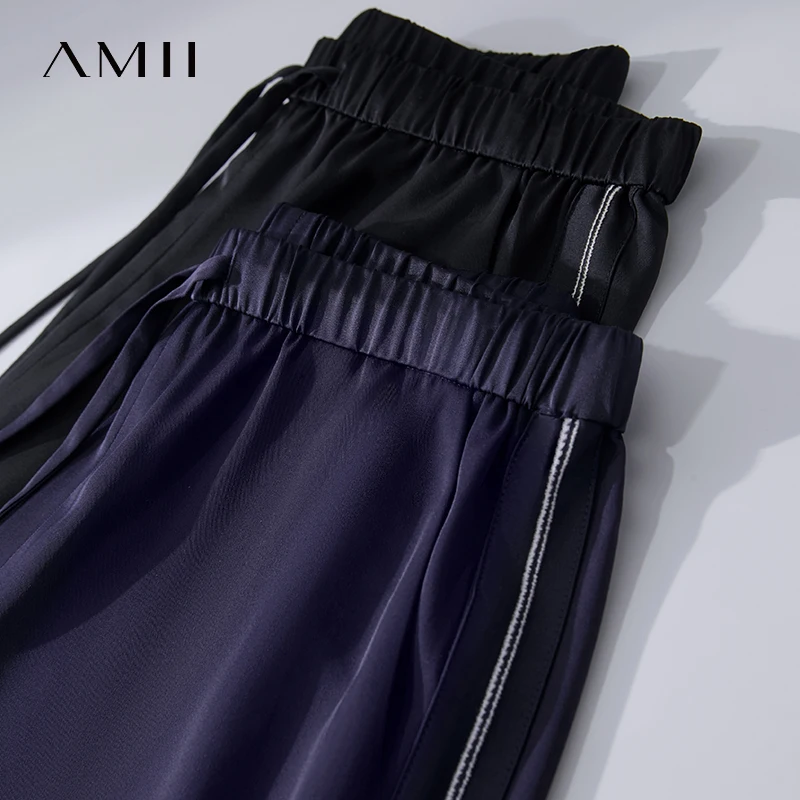 Amii Loose Casual Pants Solid Color Straight 2025 Summer Office Lady Draped Pockets Draped Slim Tie Webbing Trousers 12542178