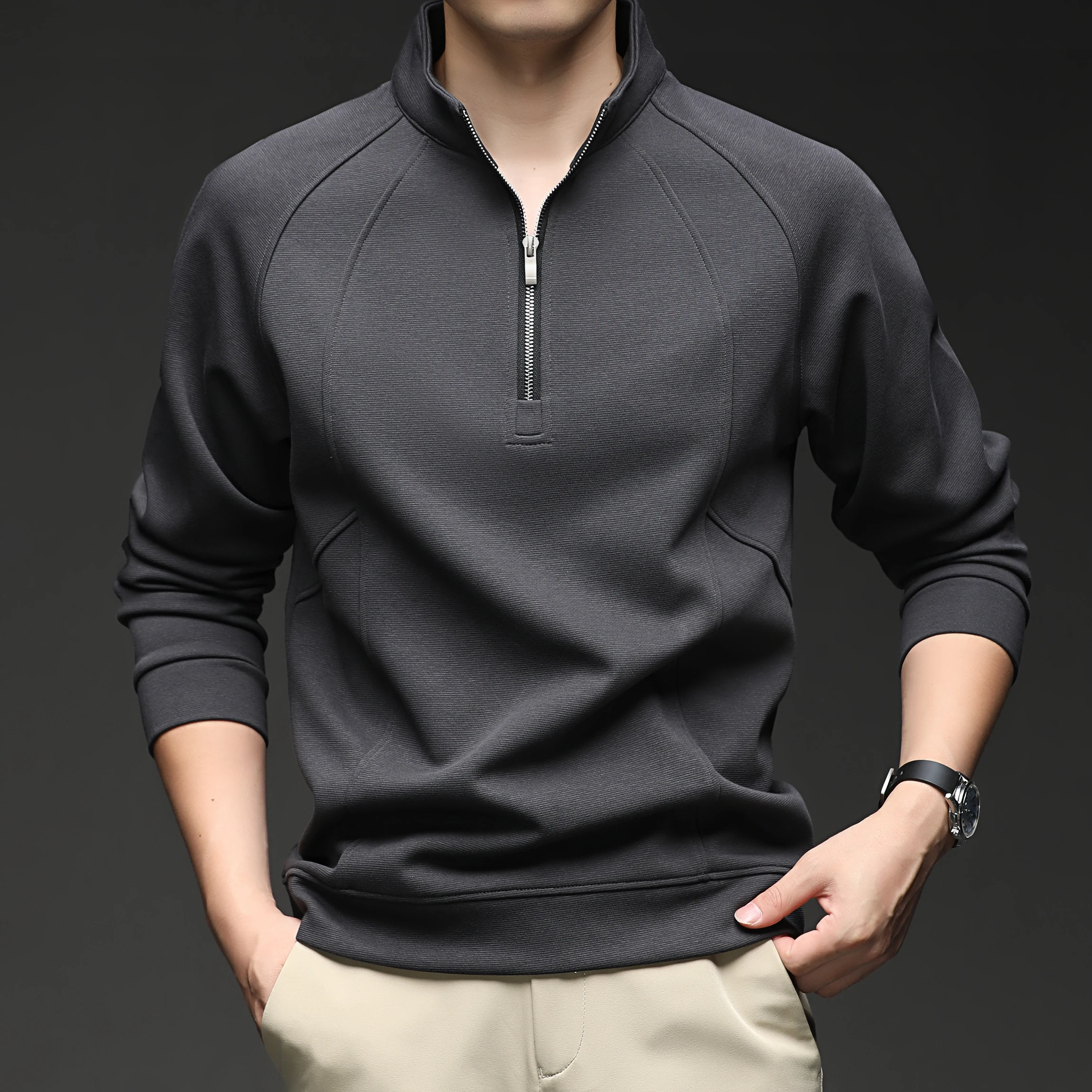 

Мужской повседневный вязаный свитер на молнии с высоким воротником, длинный рукав, теплый, облегающий, из хлопка, для повседневной носки