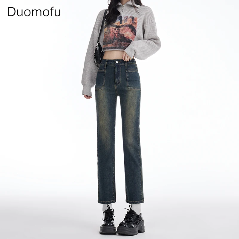 

Duomofu Nostalgic Blue Classic Straight Loose Casual Female Jeans Summer Chic High Waist Slim Fashion Simple XS-2XL Women Jeans