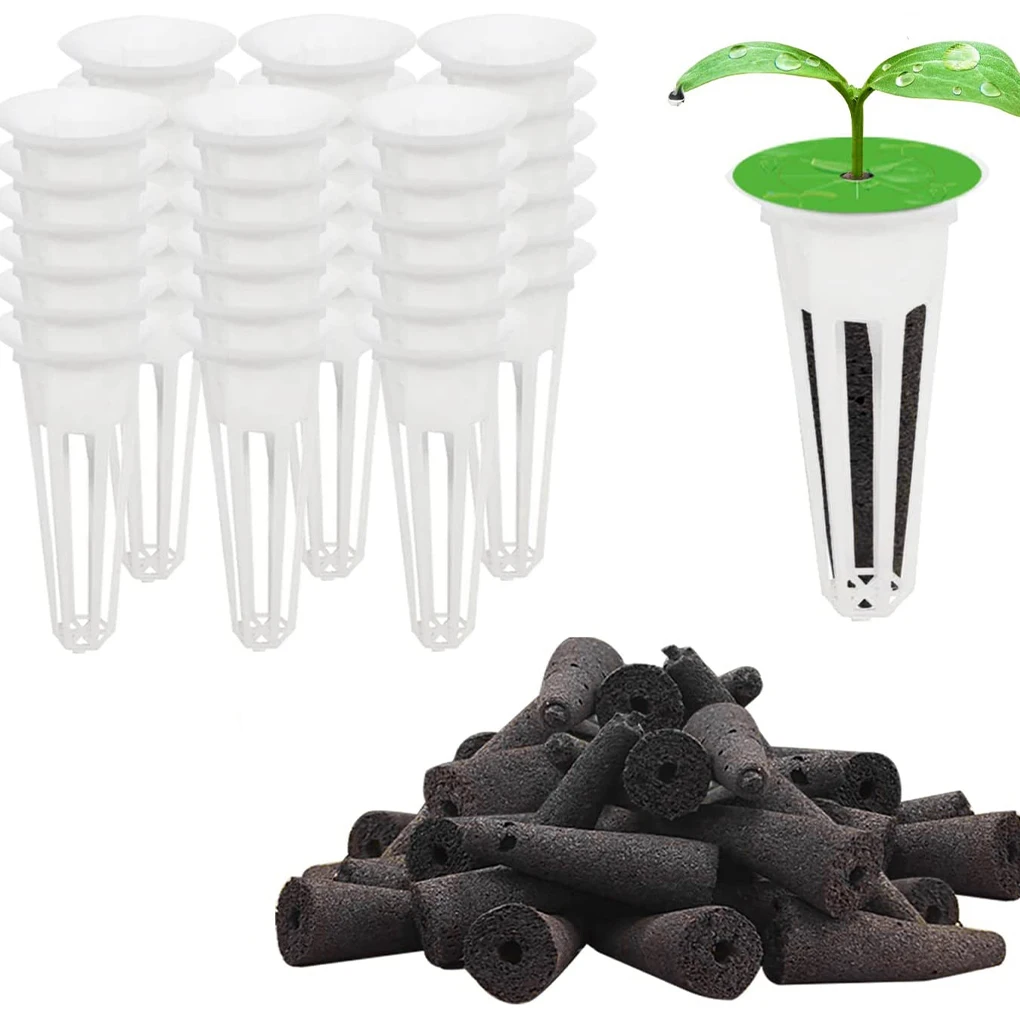 

50PCS Hydroponic Planting Basket Soilless Cultivation Net Pots Plant Vegetable Growing Nursery Cup Sponge Fixator Container