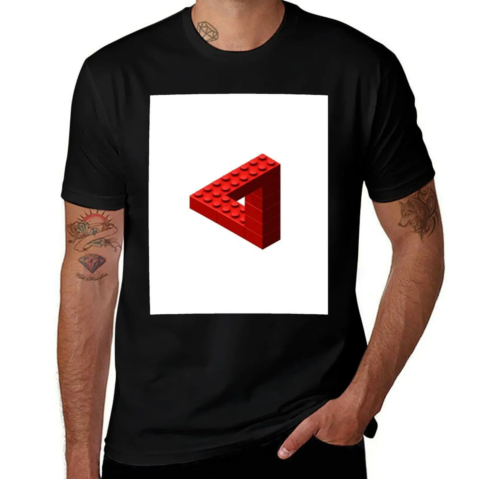 Escher Toy Bricks - Red T-Shirt Outdoor Sports Short Sleeve Top T-Shirt