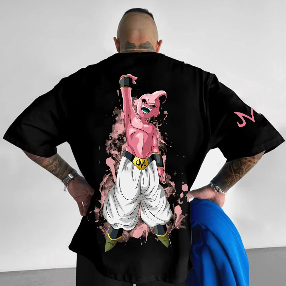 Camiseta con estampado de Anime japonés Dragon Ball para hombre Majin Buu, camiseta Harajuku de manga corta para niños, camiseta de Goku, ropa de verano