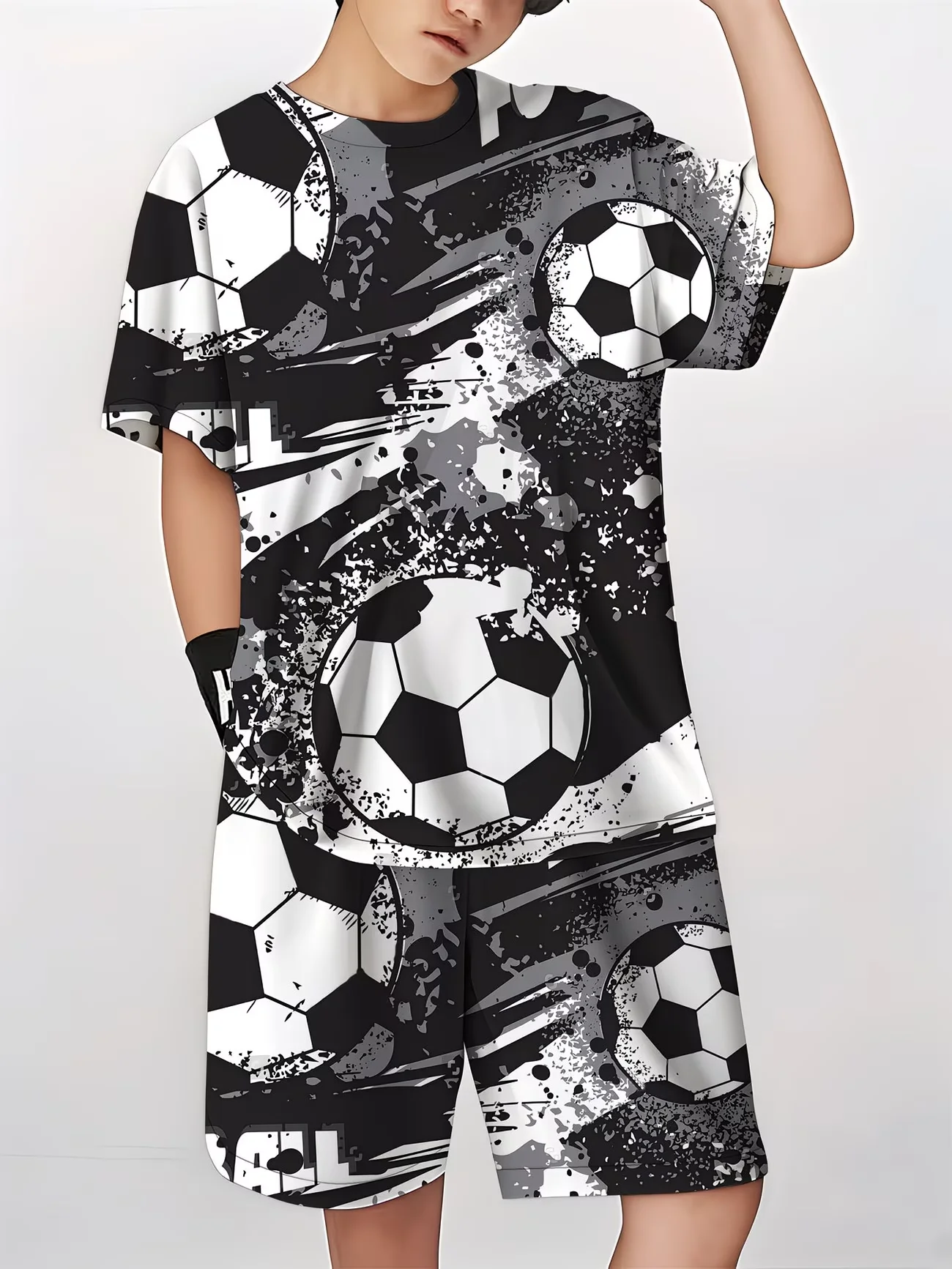 Boys Boys 2Pcs Summer Outfit Soccer Print Short Sleeve T-Shirt + Shorts Set Casual Sportswear Kids Streetwear Tracksuit - Aliexpress Deal
