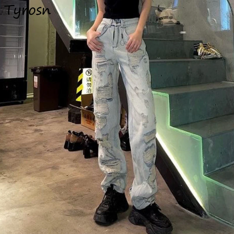 

S-5XL Jeans Women Design Streetwear Ripped Students Leisure Fashion Attractive European Style Do Old Personality Holiday Popular