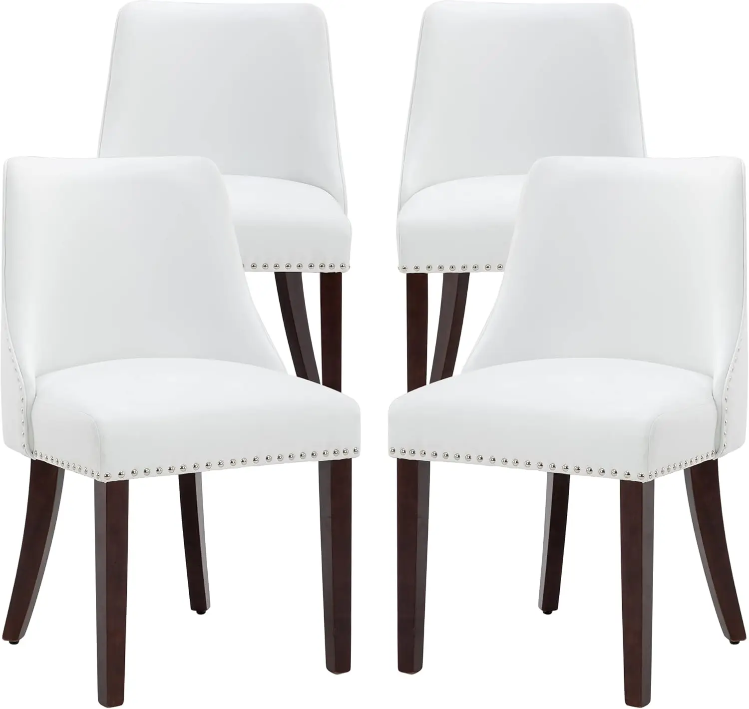 

Dining Chairs Set Of 4 Mid Modern Living Room Chairs With Wood Legs Comfy Upholstered Pu Leather Side Chair For