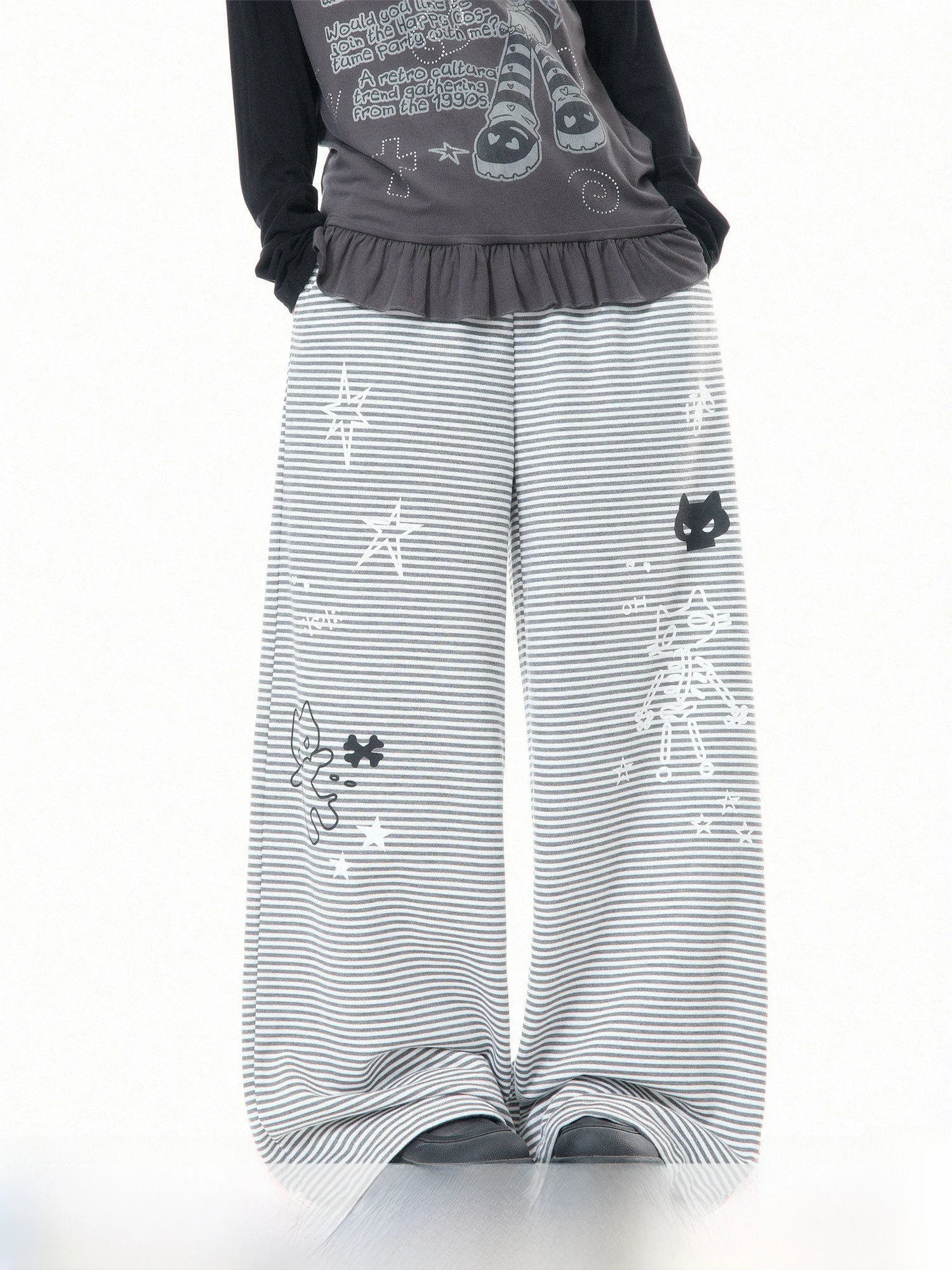 

Casual Striped Sports Pants Women's Lazy Loose Fit Straight Leg Wide Leg Pants MKGO Lightweight Cartoon Print Comfortable