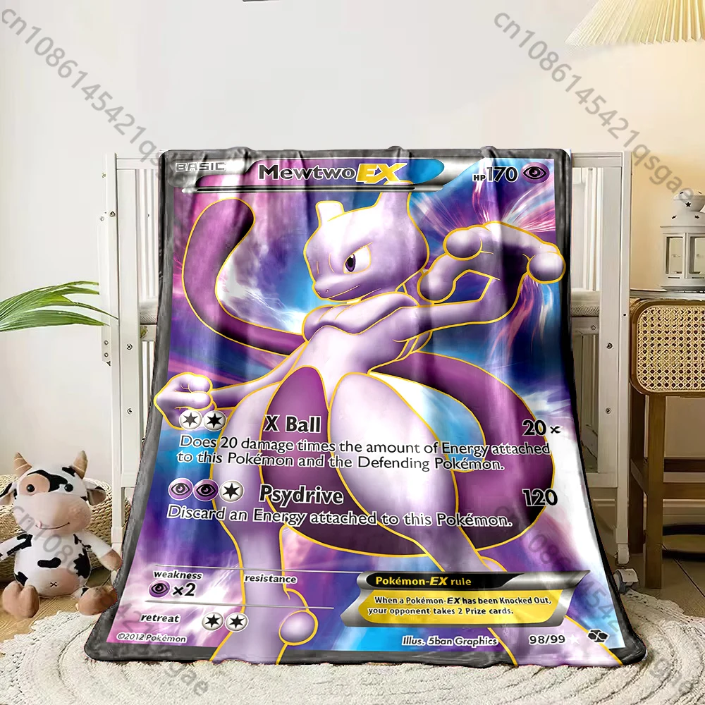 1PC Pokémon Game Card  Mewtwo Print Blanket Adult Children Warm Blankets Home Travel Car Soft and Comfortable Blanket for Gifts