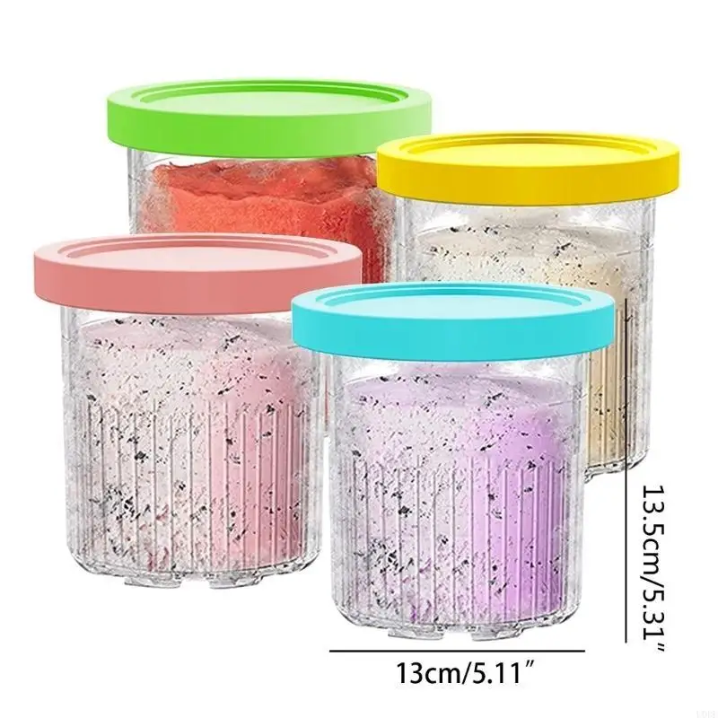 4Pcs Plastic Ice Cream Maker Replacements Storage Jar for NC500 NC501 Ninja- Creami Ice Cream Pints Cups with Lid