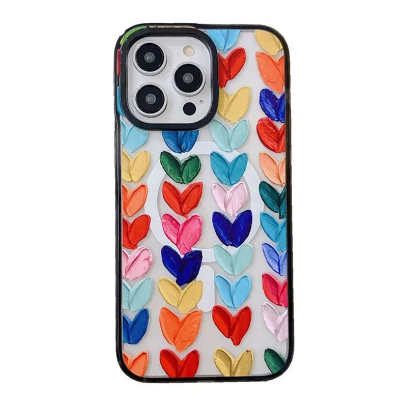 

MagSafe Acrylic Colorful Hearts Phone Case Cover for IPhone 11 12 13 14 15 Pro Max Case for IPhone 14 Pro Max