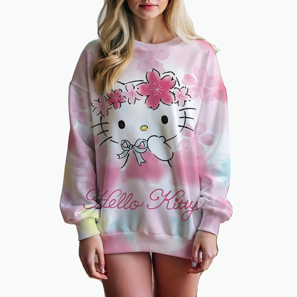 Vintage HELLO KITTY Print Crewneck Pullovers Harajuku Hoodie Women Fall Sweatshirt kawaii HELLO KITTY Sweatshirts