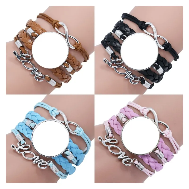 

10 шт. классических плетеных кожаных браслетов-цепочек для сублимации, заготовки для индивидуального дизайна, подарки на День святого Валентина и День рождения