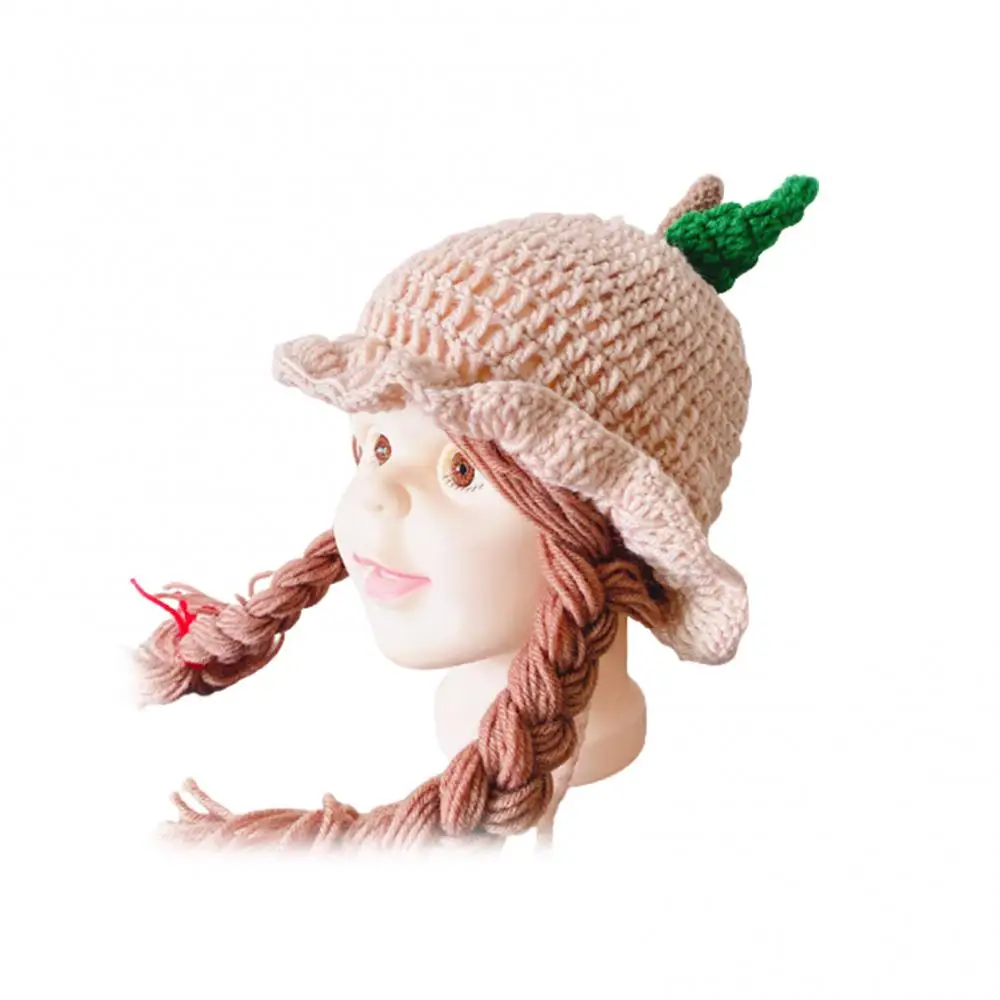 Warm Photography Baby Knitted Hat Girls Winter Braided Wig Woolen Yarn Cap Prop