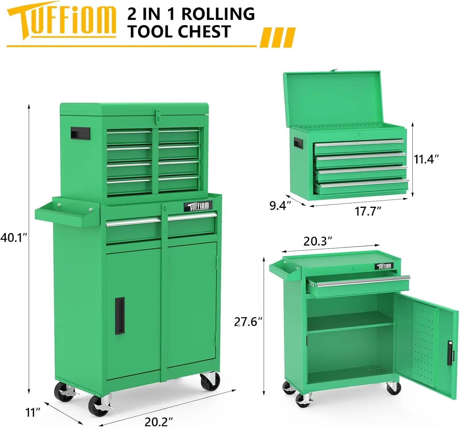 TUFFIOM 5-Drawer Rolling Tool Chest, Tool Storage Cabinet w/Drawers, Lockable Wheels, Detachable Top & Adjustable Shelf, Mechanic Tool Organizer Box for Garage, Workshop, Warehouse & Repair Shop