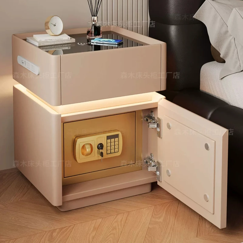 French Safes Night Stands Secret Gray Solid Wood Storage Bedside Tables Hidden Charging Mesitas De Noche Furniture Bedroom