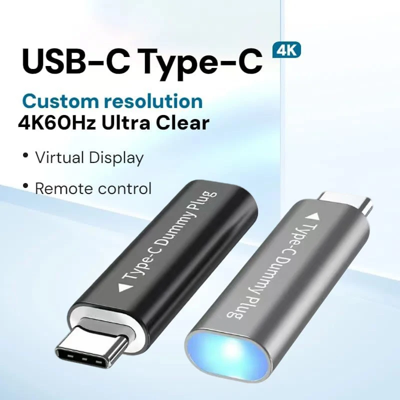 

4K 60Hz USB C Virtual Monitor Adapter Type-C DDC EDID Dummy Plug Headless Ghost Display Emulator 1080P@120Hz for Laptops