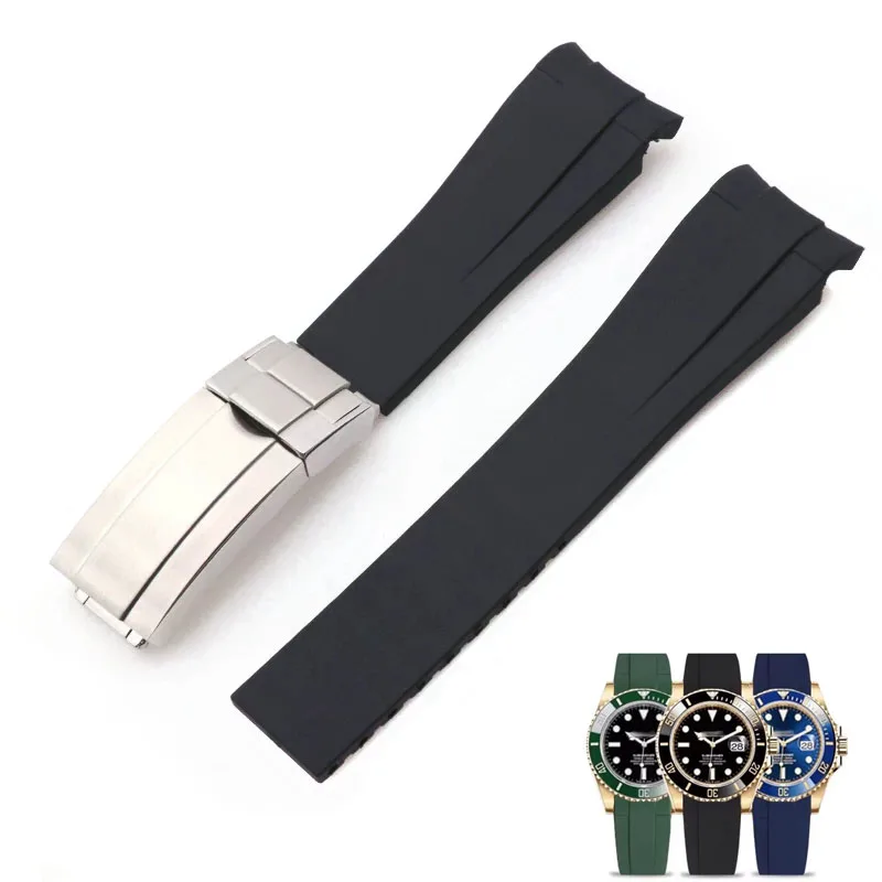 20mm Watch Band for Rolex DAYTONA SUBMARINER Yacht-Master GMT Explorer Silicone  Rubber Accessorie Watch Bracelet Strap Chain