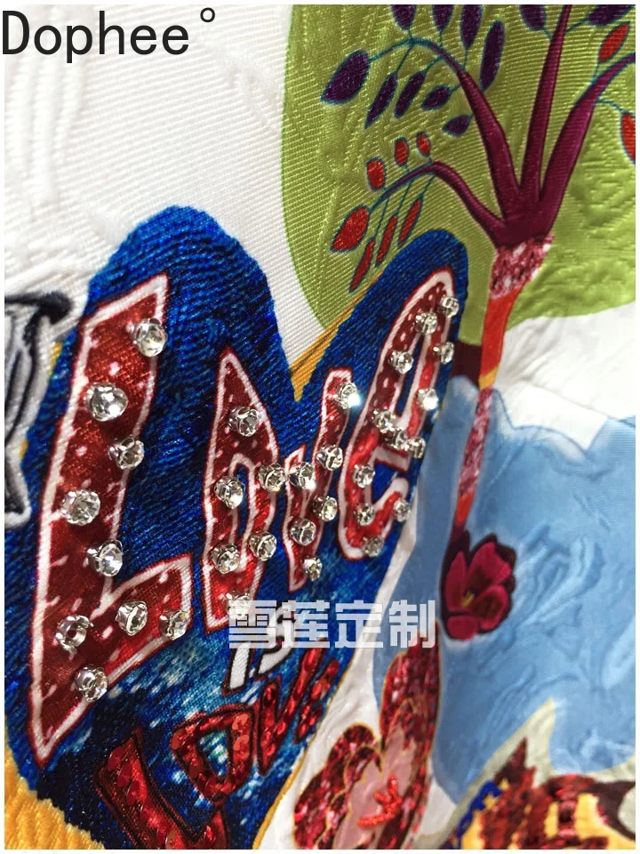 High Quality 2025 Summer Women Vests Dresses Cartoon Printed Diamonds Jacquard A-line Dress Elegant Lady Short Mini Party Dress