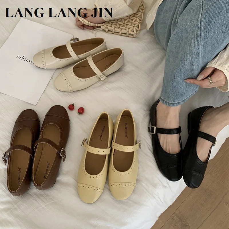 

Женские туфли на плоской подошве, модные балетки с круглым носком, мягкие легкие балетки без шнуровки, винтажные лоферы, женская обувь, повседневная Mujer