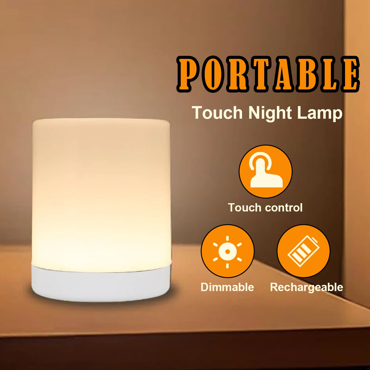 Led Round Touch Light Dimmable Bulb White Rechargeable Lighting Soft Lamp Night Lights Bedside Table Lamps Sleeping Bedroom Desk