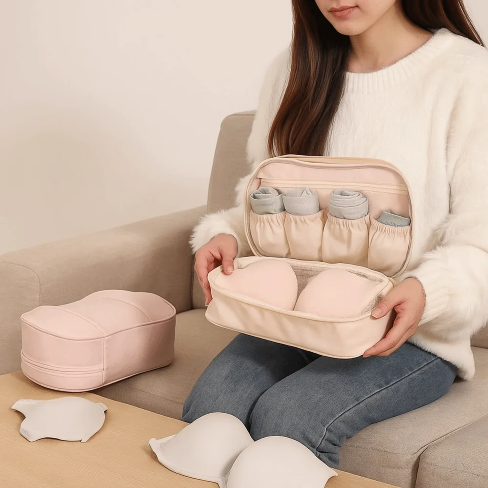 

Large Capacity Underwear Storage Bag Dustproof Waterproof Bra Storage Bag with Handle Lightweight Clothing Sorting Bag Travel