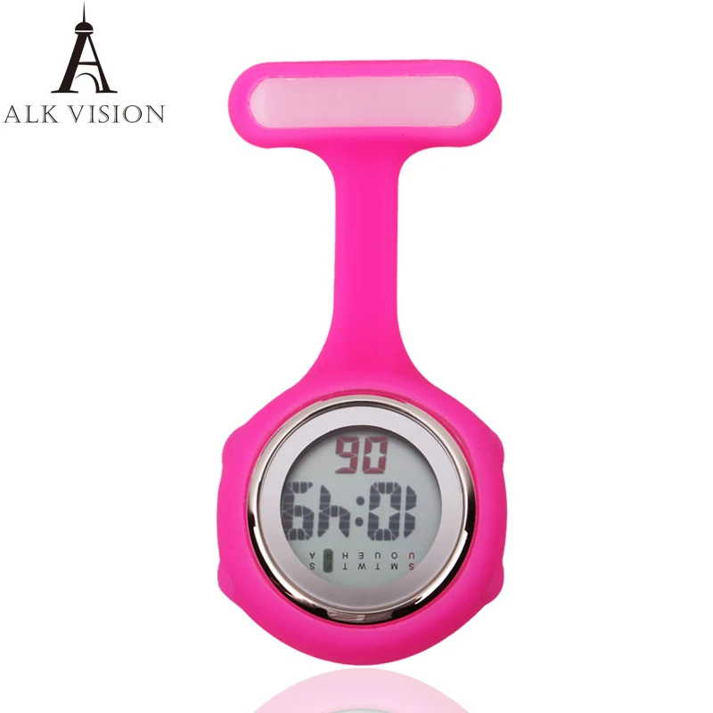 ALK Silicone Digital Nurse Watch Fob Pocket Watch Brooch Lapel with Clip Medical Nurse Quartz Watch Doctor Timepiece Unisex