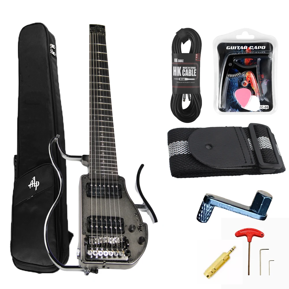 ALP ADS-201 Travel Electric Guitar, HH Pickup, Dual Swing 24-Pin Portable Silent Practice Guitar 2.9kg, 7-String Electric Guitar