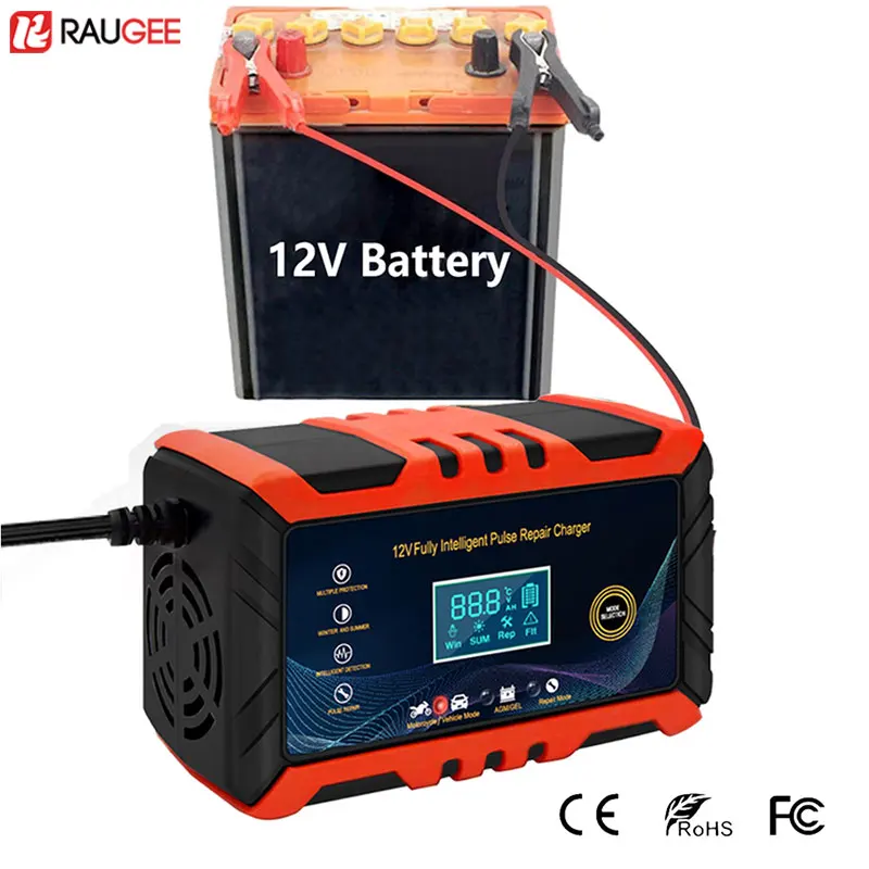 10A 12V Car Battery Charger Automotive Battery Charger for Car and Motorcycle Intelligent Pulse Repair Car Battery Maintainer