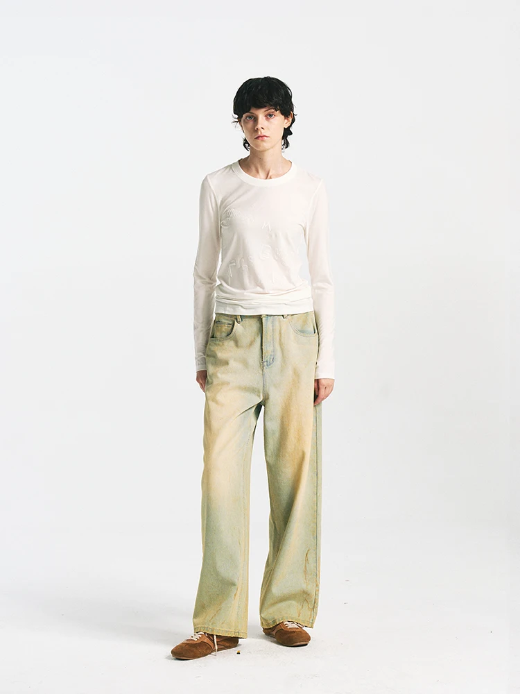 

Джинсы Holl Vintage Waed прямого кроя с эффектом выцветания, повседневные, свободного кроя, долговечные, износостойкие, с завышенной талией