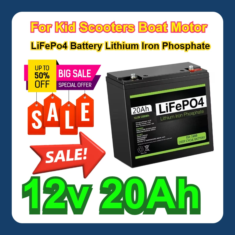 

12V LiFePo4 Rechargeable Battery For Kid Scooters Boat Motor 12V Battery 20Ah LiFePo4 Battery Lithium Iron Phosphate