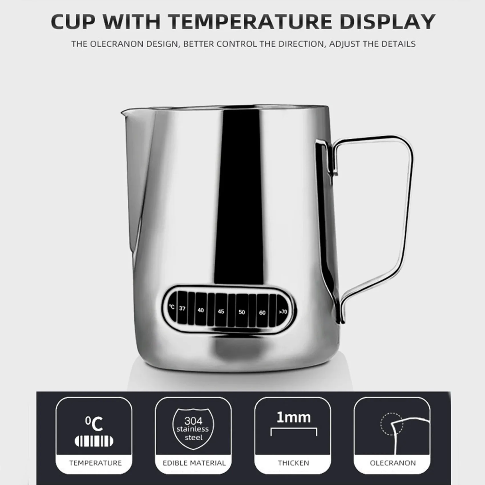 12/20oz Milk Frothing Pitcher 350/600ML Temperature Display Stainless Steel Milk Frother Pitcher Jug Cup for Latte Art Barista