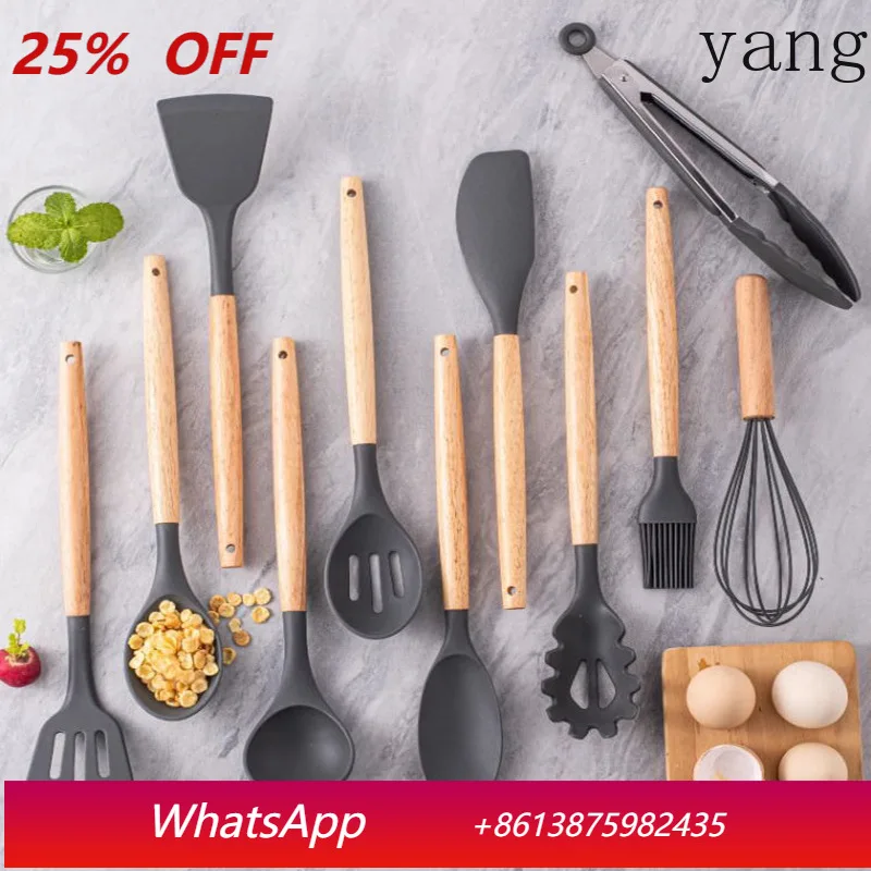 

LH Wooden Handle Silicone Kitchen Tools High Temperature Cooking Scoop with Storage Bucket