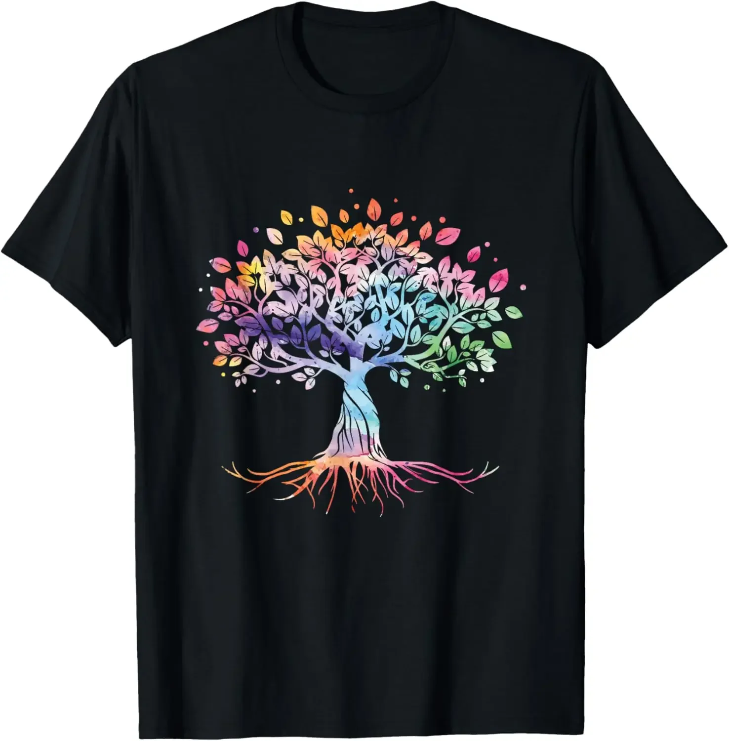 

Watercolor Tree Of Life Graphic Tee Men Breathable Round Neck T-Shirt
