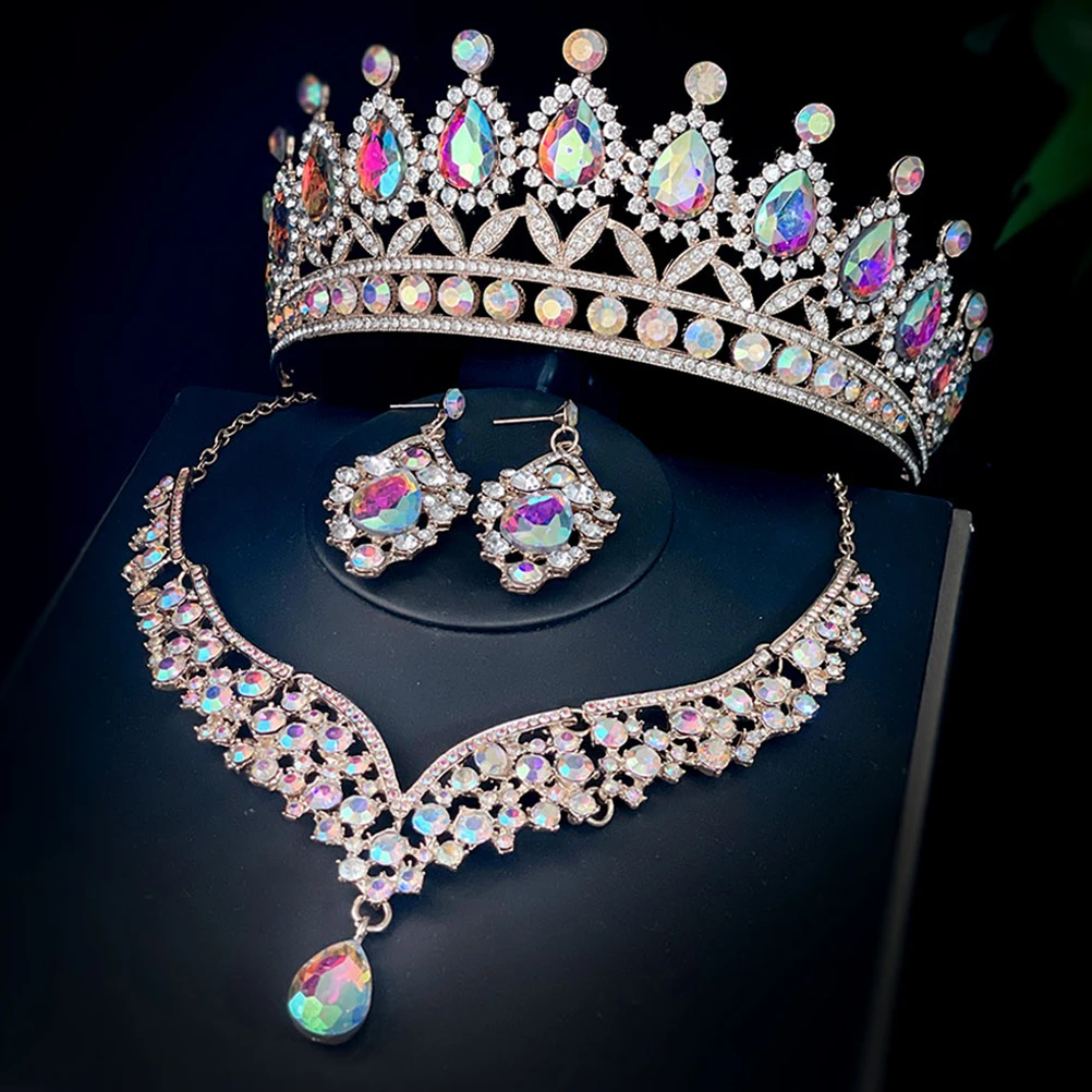 

Crown Necklace Earrings Set for Bride Wedding Guest Women Rhinestone Bridal Jewelry Shining Special Occasion Party Hats