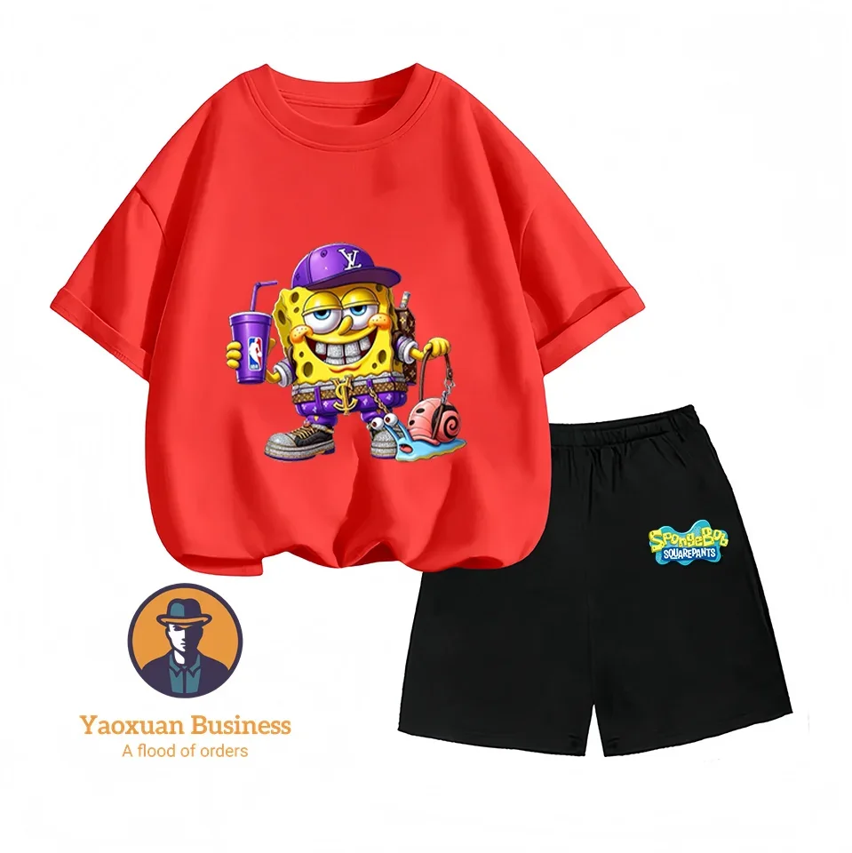 

Spongebob Pants, Summer Cotton T-shirts, O-neck Round T-shirts, Rich Short-sleeved Tops and Pants, Colorful Shirts, Casual Wear