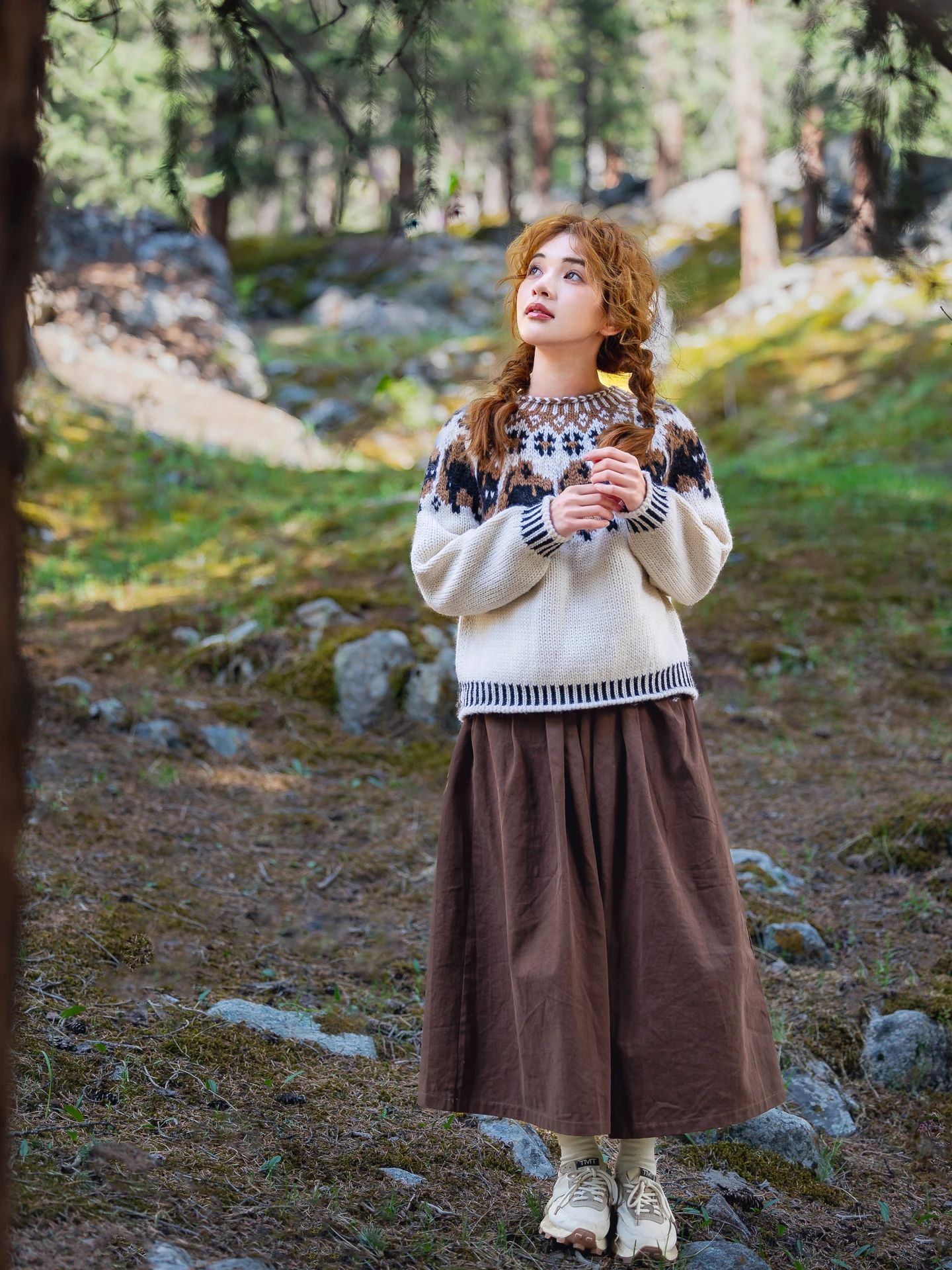 102cm Bust Fall Winter Pullovers Sweaters Women Vintage Fair Isle Nordic Pure Handmade Knitted Little Kitty 100% Wool Sweaters