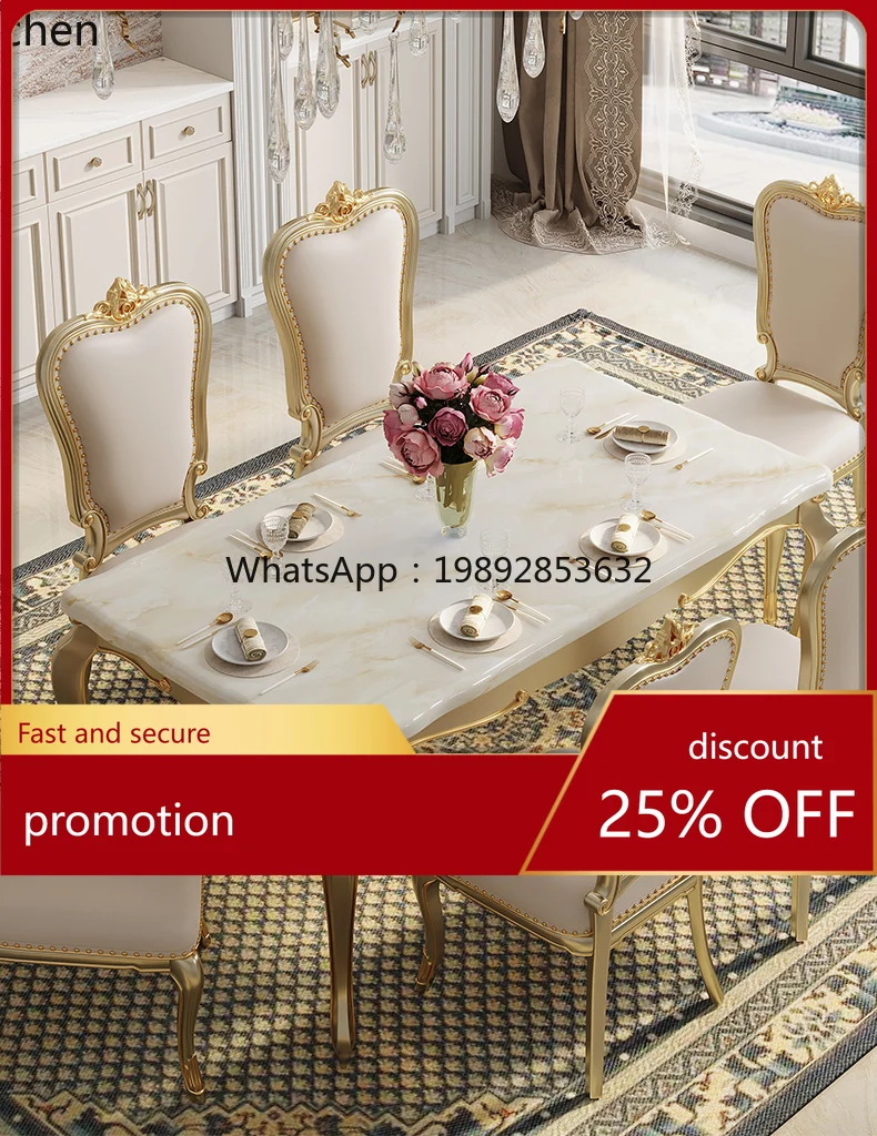 

YFYmarble solid wood dining table household small apartment one table six chairs dining table and chair combination