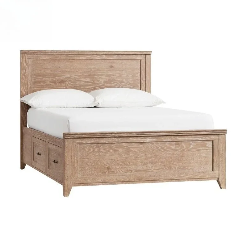 American, solid wood, bed retro, modern, minimalist, oak, French, boys and girls 1.2/1 meters, single, log bed