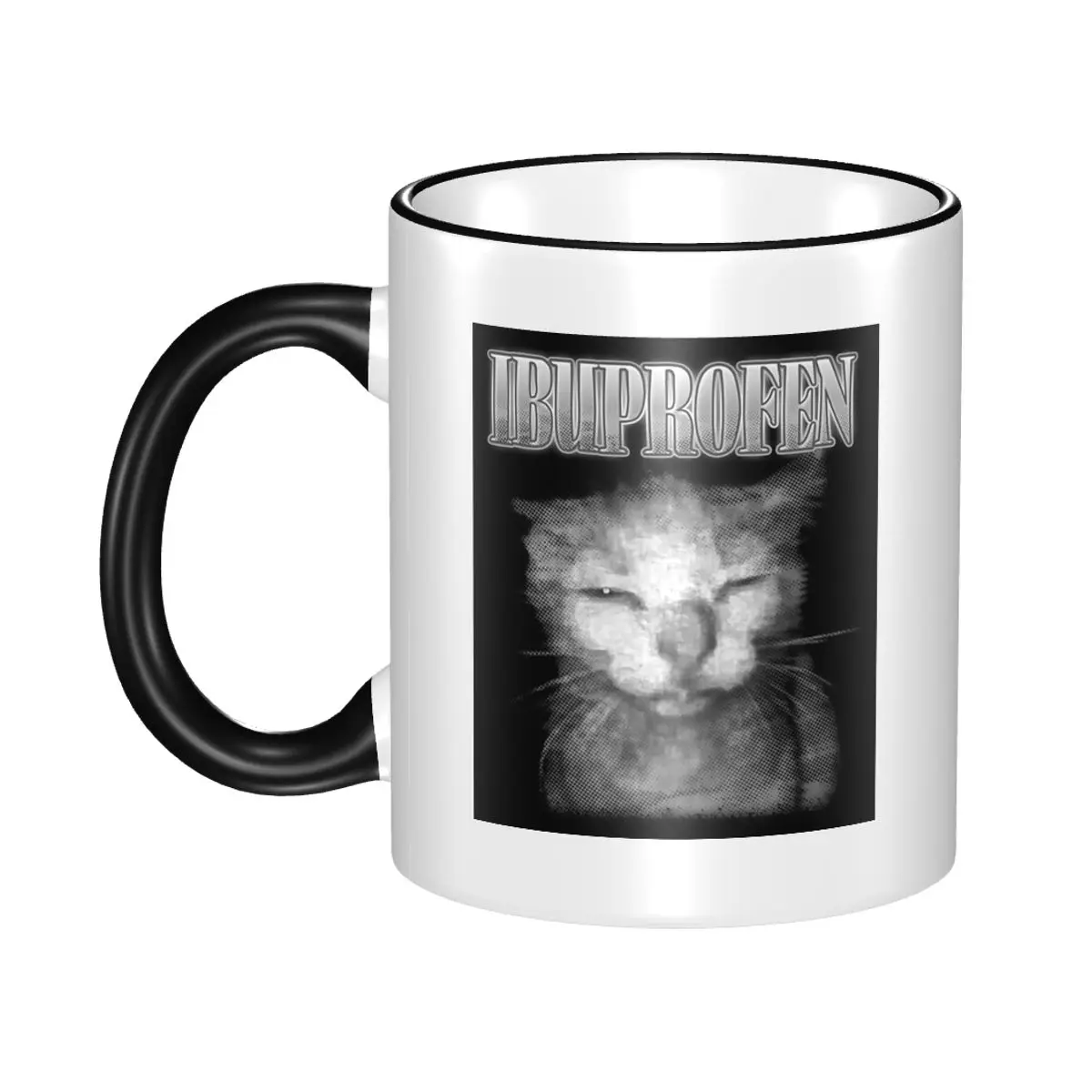Ibuprofen Silly Cat Meme Mug Funny Ceramic Coffee Cups Tea Mugs Milk Cup Drinkware Gifts for Woman Man