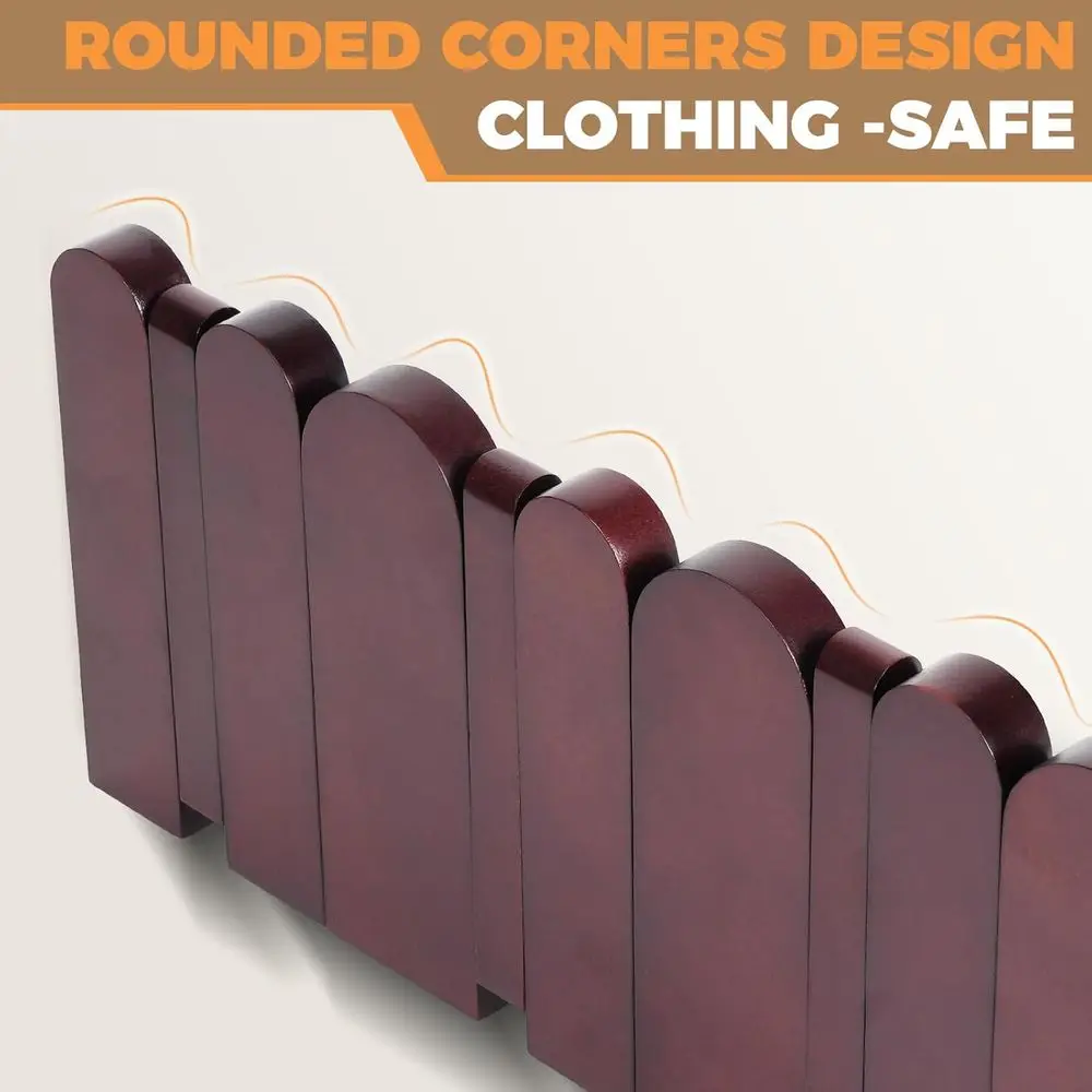 عبوة مزدوجة من رفوف المعاطف المثبتة على الحائط من خشب الزان الصلب مع 4 خطافات مضادة للانزلاق لديكور المنزل والتخزين