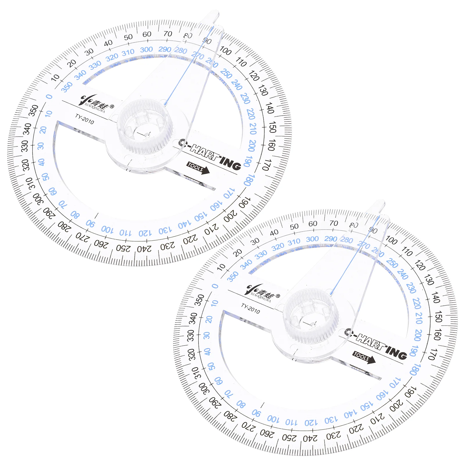 2pcs Circular Protractor with 360 Degree Rotation Plastic Circle Protractor Ruler for Map Reading, Geometry, and Technical Drawi