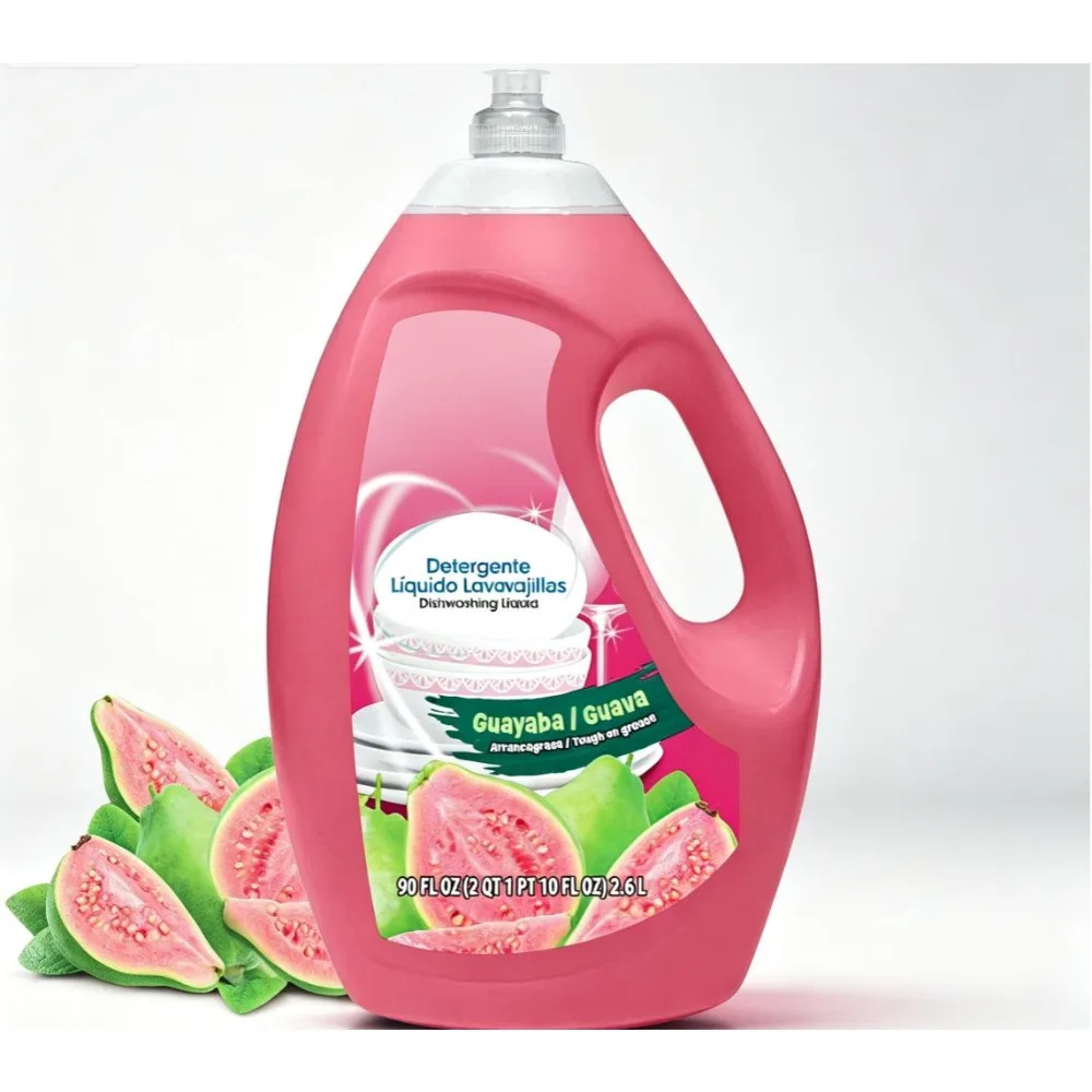 90 Fl Oz Guava‑Scented Dish Washing Liquid Detergent, Effective Grease‑Cutting Formula for Plates Pots Pans, Large Refill‑Size for Household Kitchen Daily Use